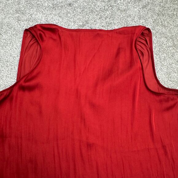Banana Republic Satin Blouse Tank Top Womens Medium Autumn Orange Split Neck - Picture 4 of 12